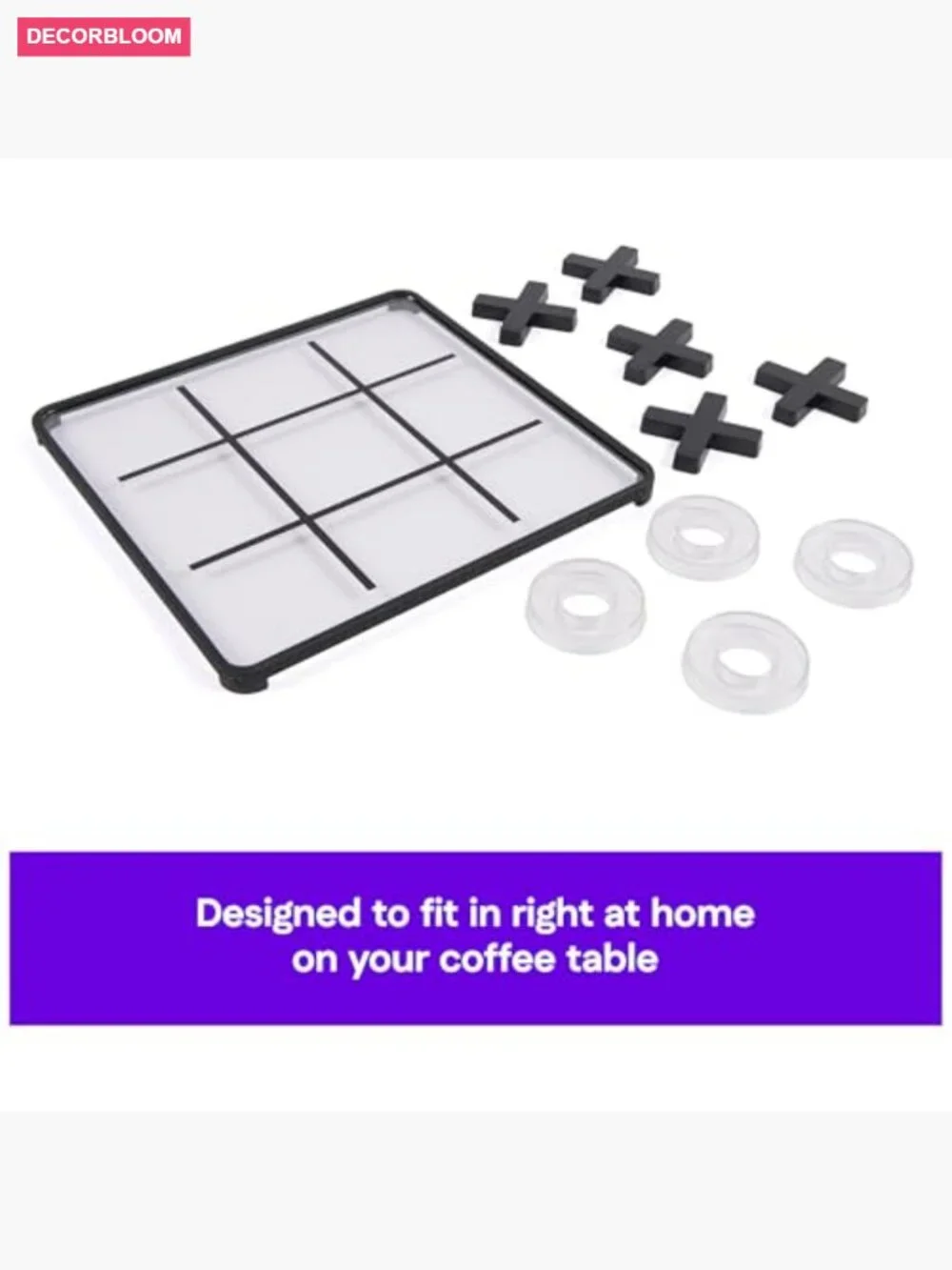 Classic Tic Tac Toe Board Game, Modern Coffee Table Décor, 2 Players - Picture 5 of 7